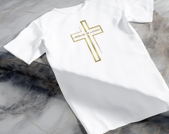 Jesus Is Lord Gold Cross T-Shirt: Christian Faith Unisex Tee