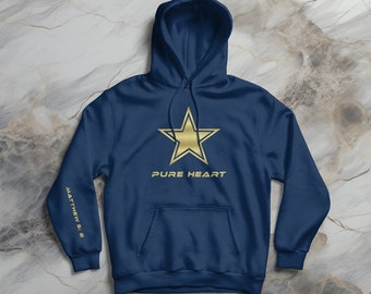 Christian Faith Hoodie, Pure Heart Gold Cross Sweatshirt, Christ Jesus Cross Sweater Holy Bible Christian Mens Hoodie