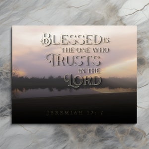 Christian Faith Wall Art, Blessed Trust In The Lord Sunset Art Print, Jesus Christ Poster Holy Bible Home Decor Christianity Gift