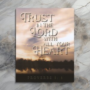 Christian Faith Wall Art, Trust In The Lord Sunset Art Print, Jesus Christ Poster Holy Bible Home Decor Christianity Gift