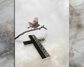 Christlicher Vogel Kunstdruck: Vers aus der Bibel (30,5 x 35 cm)