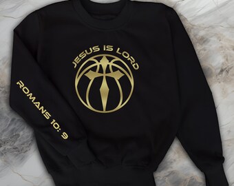 Jesus ist Herr Rundhals-Sweatshirt: Goldkreuz christlicher Glaube Pullover