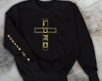 Gold Cross Christian Crewneck Sweatshirt: Christus Jesus, Bibel Vers