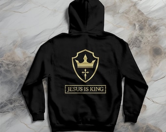 Jesus ist König Hoodie: Goldkreuz christlicher Glaube Sweatshirt