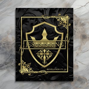 Jesus Is King Art Print: Gold Cross Christian Home Decor