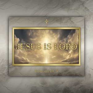Christian Faith Wall Art, Jesus Is Lord Heaven Art Print, Jesus Christ Gold Cross Poster Holy Bible Home Decor Christianity Gift