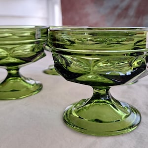 Set of 4 Vintage Green Glass Dessert Glasses