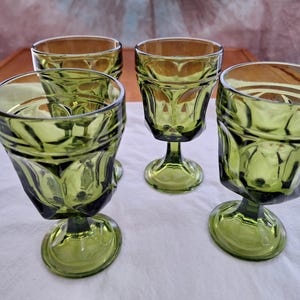 Set of 4 Vintage Green Glass Goblets