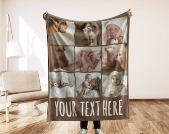 Photo Blanket Collage Picture Blanket With Text, Personalized Family Blanket, Friend Birthday Wedding Anniversary Gift, Memorial Blanket