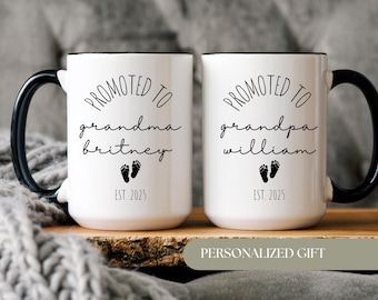 Promoted to Grandma & Grandpa Mug Set, Grandparent Pregnancy Announcement Gift, New Grandma Gift, Soon To Be Grandparent Gift Mug, Grandma