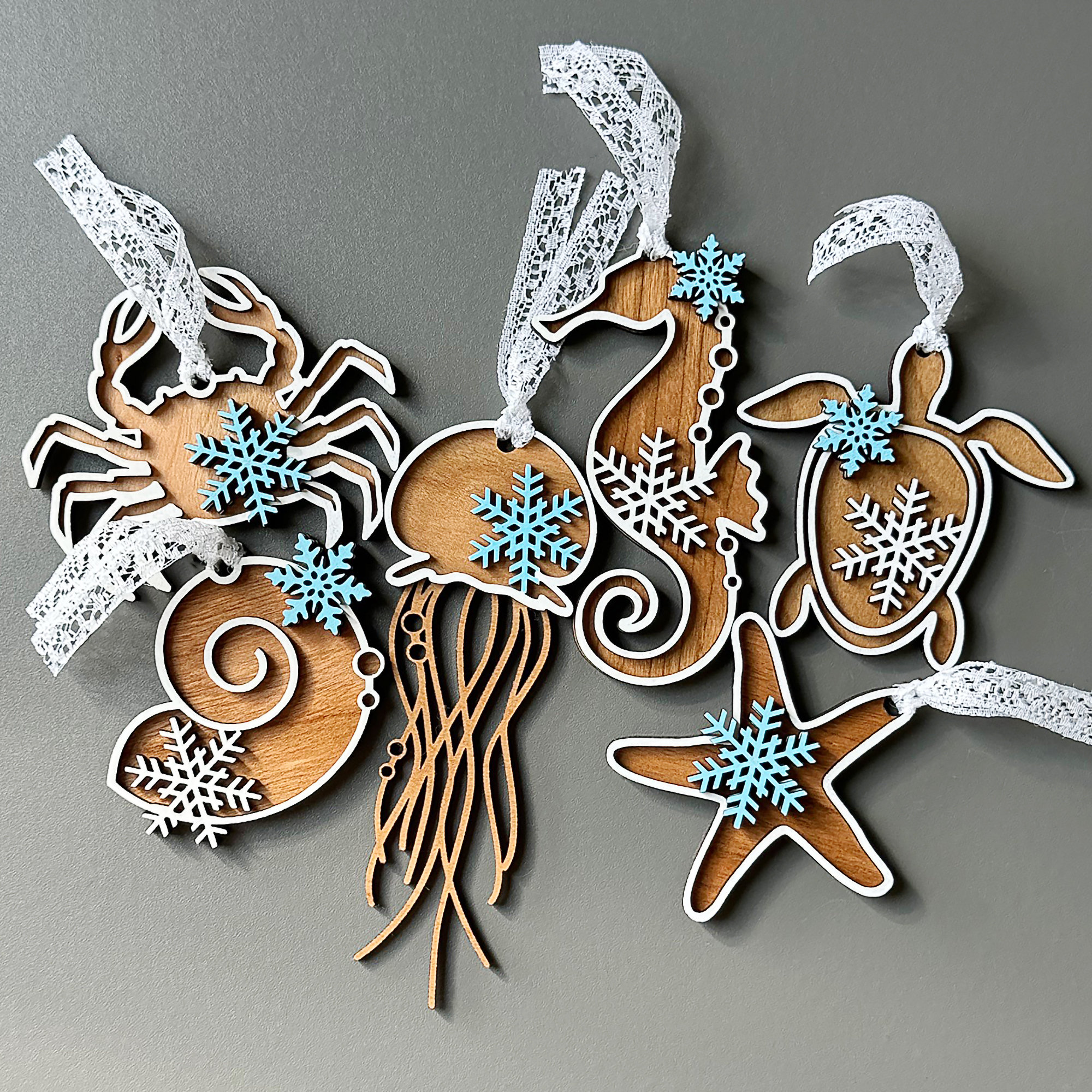 Coastal Theme Christmas Ornaments, Elegant Christmas Tree Ornaments, Xmas Ornaments, Coastal Decor - set of 6