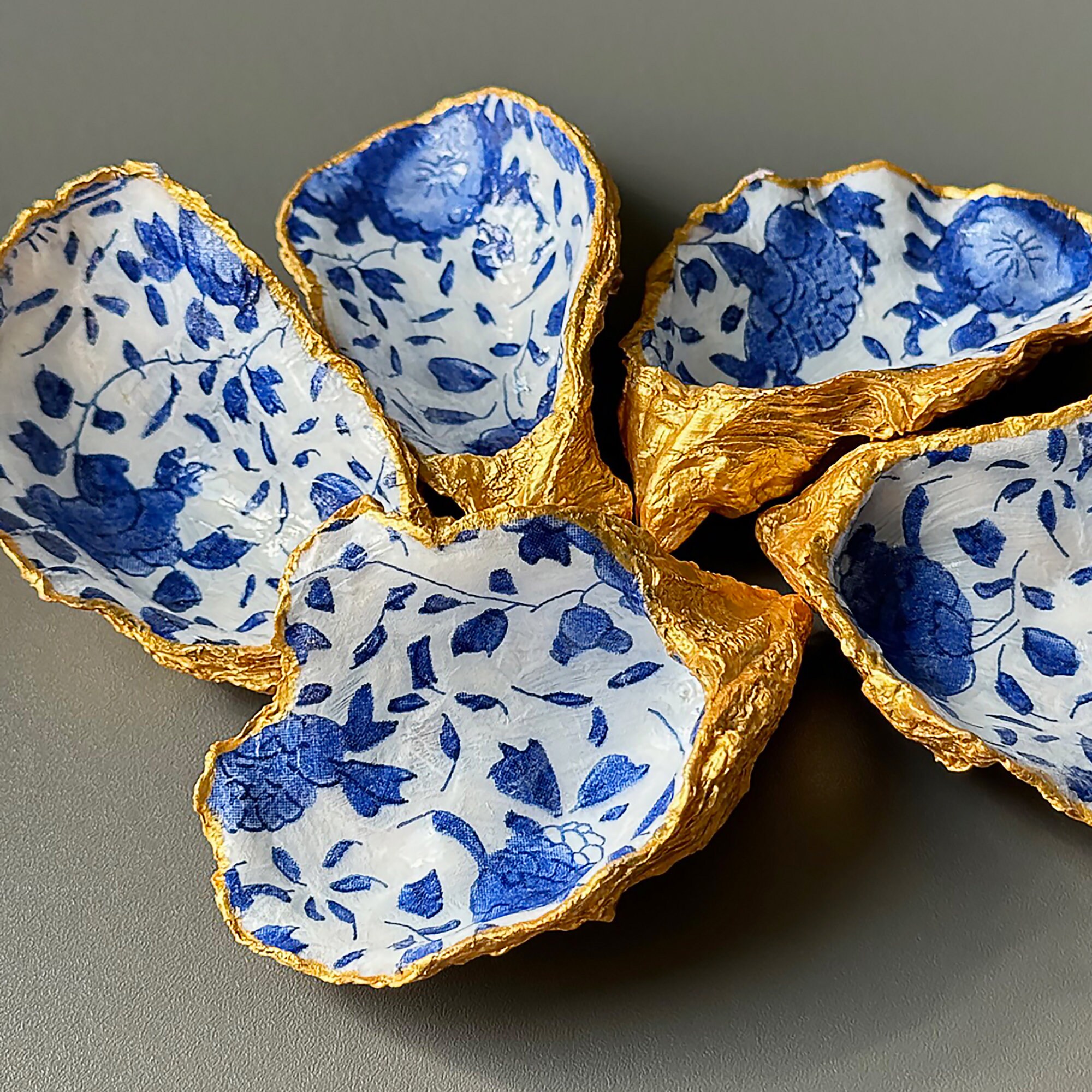Decoupaged Oyster Shells, Coastal Decor, Chinoiserie Seashells - Etsy