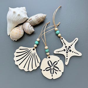 Sea Life Christmas Ornaments, Coastal Beach House Decor, Coastal Christmas Decorations  - set of 3