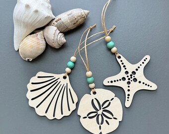 Sea Life Christmas Ornaments, Coastal Beach House Decor, Coastal Christmas Decorations  - set of 3