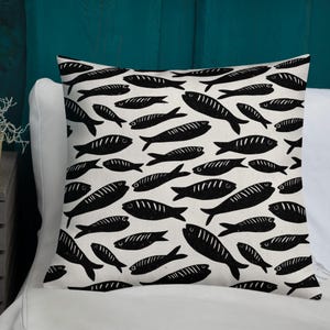Fish Design Pillow, Ocean Theme Couch Pillow, Nautical Throw Pillow, Beach House Decor, 22x22 inches