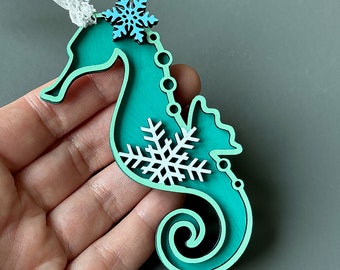 Turquoise Seahorse Tree Ornament, Christmas Ornaments, Xmas Ornaments, Coastal Decor - 1 ornament