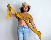 Handmade Tie Front Crop Top Batik Bali Yellow Flower