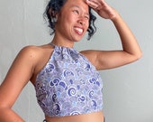 Handmade Cute Batik Top - Purple Symmetric Wave Pattern