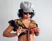 Handmade Tie Front Crop Top Batik Bali Black Flower