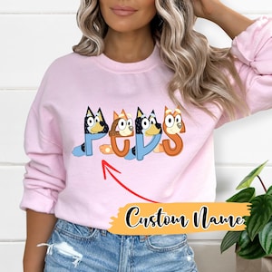 Custom Blue Dog Friends Name Shirt - Personalized Boy Tee - Custom Girl Tee- Name Kids Shirt - Cute character Vacation Shirt