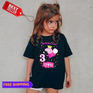 Pig Birthday Shirt, Custom Pink Pig Birthday Shirt, Piglet Family Tees, Pepa Birthday Party Shirt, Personalized Toddler Birthday Girl Outfit