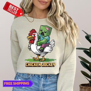 Chicken Jockey Pixel Art Shirt, Funny Zombie Gamer Tee, Retro Gaming Shirt, Undead Humor, Convention Streamer Shirt, Pixelated Chicken Gift