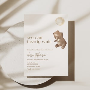 Teddy Bear Baby Shower Invitation: Neutral, Pink, Blue (Editable Canva Template)