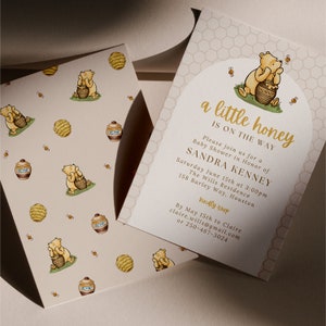 Invitación editable para baby shower de Winnie the Pooh, estilo bohemio clásico neutro, plantilla de invitación de Winnie the Pooh, descarga instantánea
