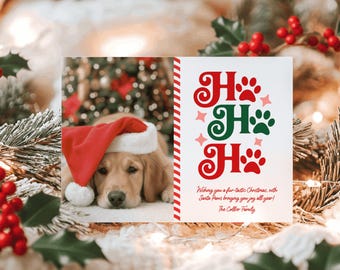 Christmas Card with Pet Photo Insert – Custom Holiday Greeting Card for Dogs & Cats, Editable Printable Christmas Photo Card Template