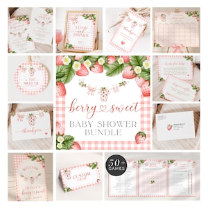 Berry Sweet Baby Shower Invitation, Pink Gingham Berry Sweet Baby Shower Bundle, Strawberry Baby Shower Invitation Template, BBS210