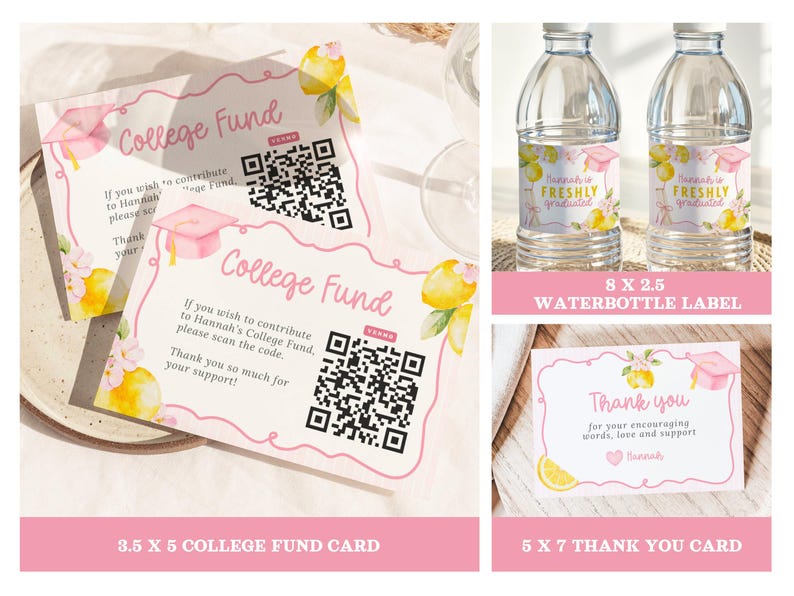 Freshly Graduated graduation party bundle, lemon graduation decor, floral graduation invitation, wildflower grad party, editable Canva template, Class of 2026 senior graduation party decorations, photo grad announcement, welcome sign, printable graduation bundle, Freshly Graduated welcome sign, Freshly Graduated invitation, wildflower graduation, pink graduation, pink graduation cap, lemon grad party, pink grad, freshly graduated
