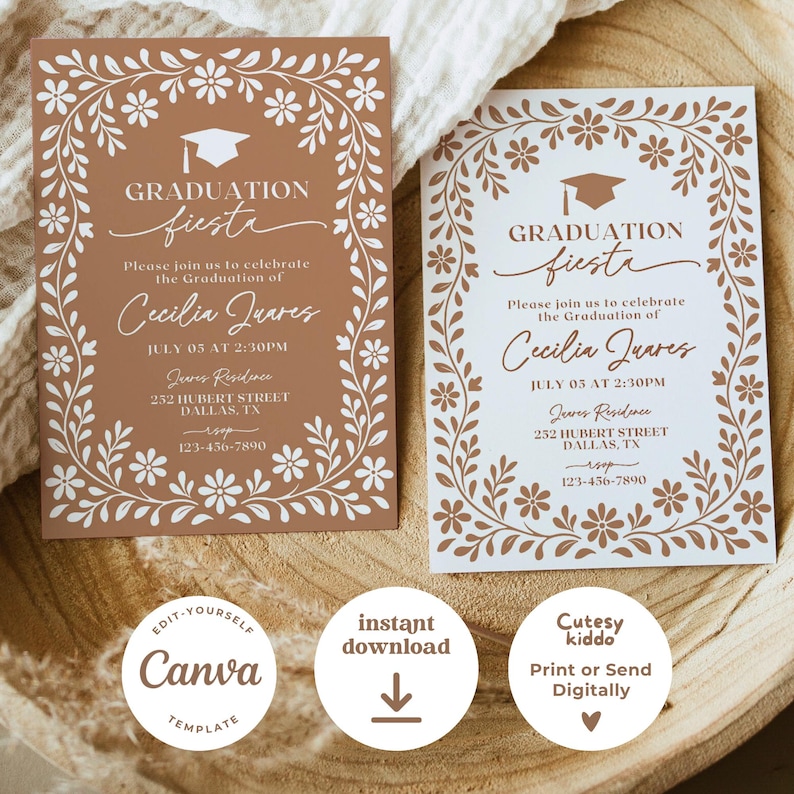 Mexican graduation invitation, Talavera graduation invite, graduation fiesta invitation, editable graduation template, Canva graduation invitation, terracotta graduation invite, printable graduation announcement, class of 2026 invitation, senior graduation party invite, grad open house template, Mexican tile invitation, college graduation invite, digital grad announcement