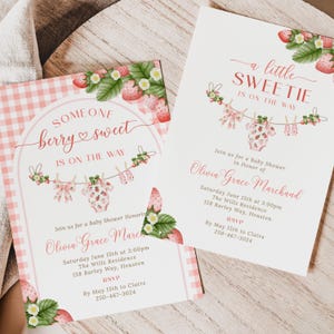 Invito per baby shower "Berry Sweet", modello per baby shower "A Little Sweet Is On Arrival", invito per baby shower "Berry Sweet", baby shower alla fragola