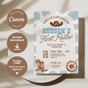 First Rodeo Birthday Invitation: Cowboy Theme, Wild West (Digital Download)