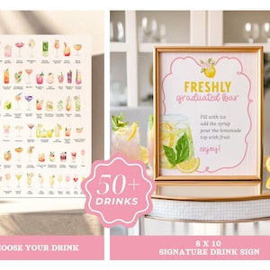 Freshly Graduated graduation party bundle, lemon graduation decor, floral graduation invitation, wildflower grad party, editable Canva template, Class of 2026 senior graduation party decorations, photo grad announcement, welcome sign, printable graduation bundle, Freshly Graduated welcome sign, Freshly Graduated invitation, wildflower graduation, pink graduation, pink graduation cap, lemon grad party, pink grad, freshly graduated
