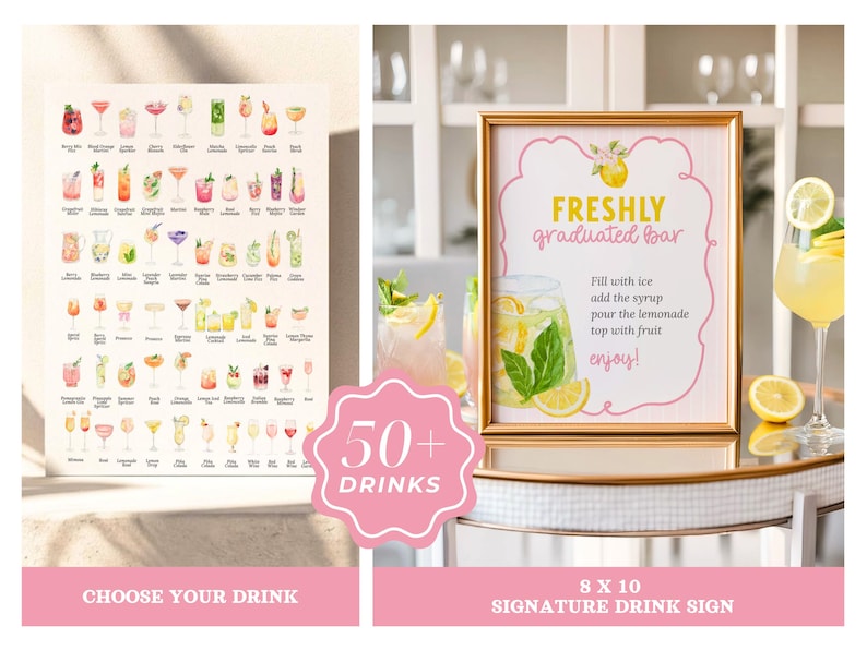 Freshly Graduated graduation party bundle, lemon graduation decor, floral graduation invitation, wildflower grad party, editable Canva template, Class of 2026 senior graduation party decorations, photo grad announcement, welcome sign, printable graduation bundle, Freshly Graduated welcome sign, Freshly Graduated invitation, wildflower graduation, pink graduation, pink graduation cap, lemon grad party, pink grad, freshly graduated