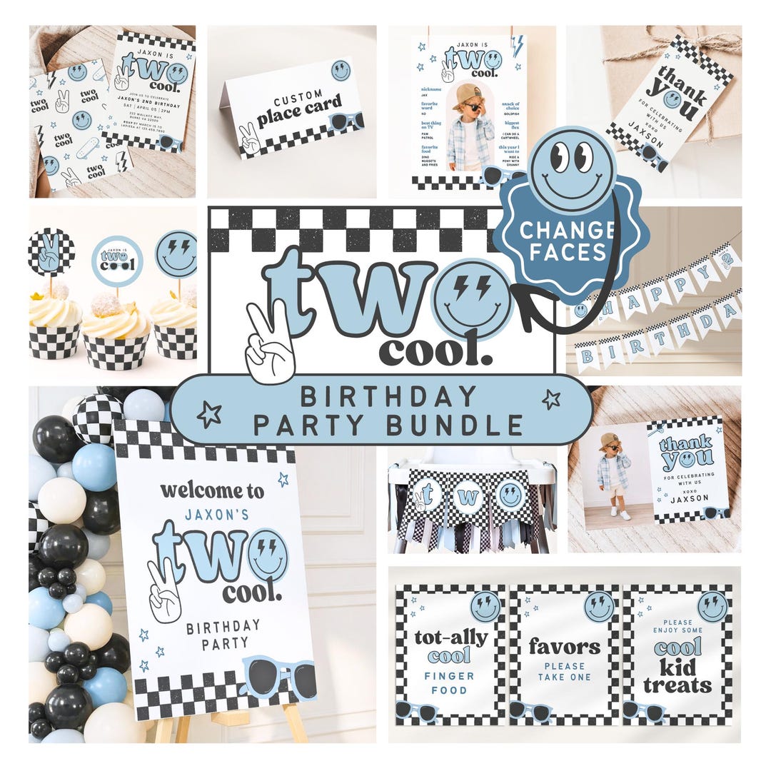 Two Cool Two Cool Second Birthday Party Bundle: 2nd Birthday Cool Kid Theme ...