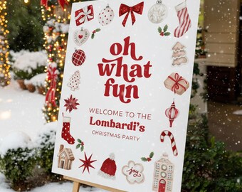 Oh What Fun Christmas Welcome Sign – Holiday Party Entrance Decor, Editable Sign for Christmas Baby Shower, Birthday or Office Party, CH02