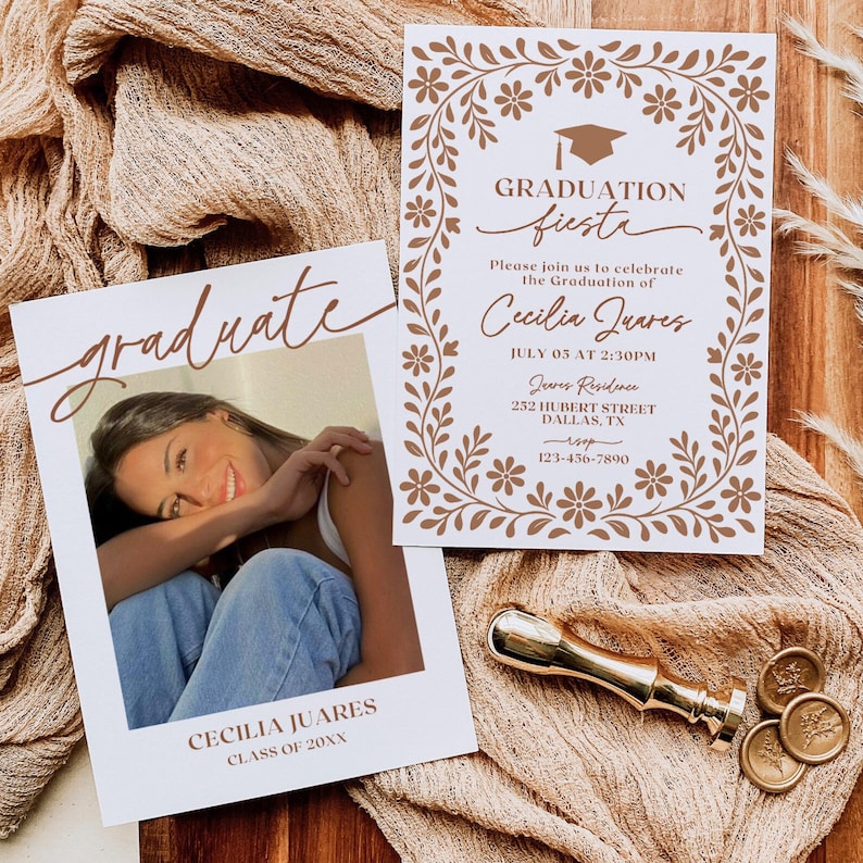 Mexican graduation invitation, Talavera graduation invite, graduation fiesta invitation, editable graduation template, Canva graduation invitation, terracotta graduation invite, printable graduation announcement, class of 2026 invitation, senior graduation party invite, grad open house template, Mexican tile invitation, college graduation invite, digital grad announcement