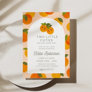 Due piccole bellezze sono in arrivo, invito modificabile per baby shower per gemelli Little Cutie, Little Cutie, modello di download immediato, BBS160