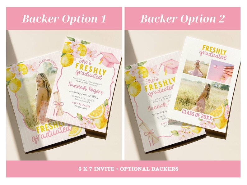 Freshly Graduated graduation party bundle, lemon graduation decor, floral graduation invitation, wildflower grad party, editable Canva template, Class of 2026 senior graduation party decorations, photo grad announcement, welcome sign, printable graduation bundle, Freshly Graduated welcome sign, Freshly Graduated invitation, wildflower graduation, pink graduation, pink graduation cap, lemon grad party, pink grad, freshly graduated