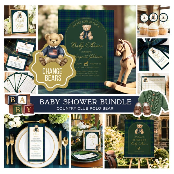 Polo Teddy Bear Baby Shower Bundle: Luxury, Equestrian, Country Club Theme