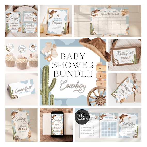 Cowboy Baby Shower Invitation Bundle: Wild West Theme (CANVA Template)
