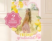 Freshly Graduated Welcome Sign Template: Lemon Graduation Citrus Grad Poster, Class of 2026 Canva Template (Digital Download)