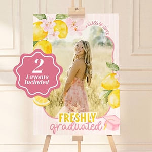 Freshly Graduated Welcome Sign Template: Lemon Graduation Citrus Grad Poster, Class of 2026 Canva Template (Digital Download)