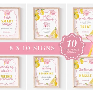 Freshly Graduated graduation party bundle, lemon graduation decor, floral graduation invitation, wildflower grad party, editable Canva template, Class of 2026 senior graduation party decorations, photo grad announcement, welcome sign, printable graduation bundle, Freshly Graduated welcome sign, Freshly Graduated invitation, wildflower graduation, pink graduation, pink graduation cap, lemon grad party, pink grad, freshly graduated