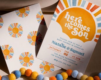 Here Comes The Son Baby Shower Invitation: Sunshine Theme Digital Download