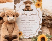 Holy Cow We're Having A Baby Invitation Set: Highland Cow Neutral Baby Shower Invitation (Digital Download)