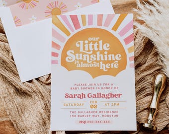 Invitation baby shower soleil : motif marguerite modifiable (téléchargement numérique)