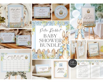 Babyshowerbundel Peter Rabbit Woodland Garden Bunny: buiten rustiek verhalenboek blauw babyjongenthema (digitale download)